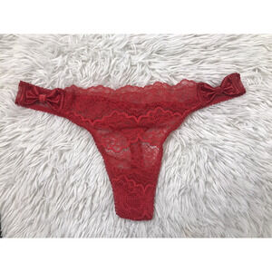 Rare Victoria's Secret DREAM ANGELS Lace RED Tone Bow Sided thong Panty Sz Large